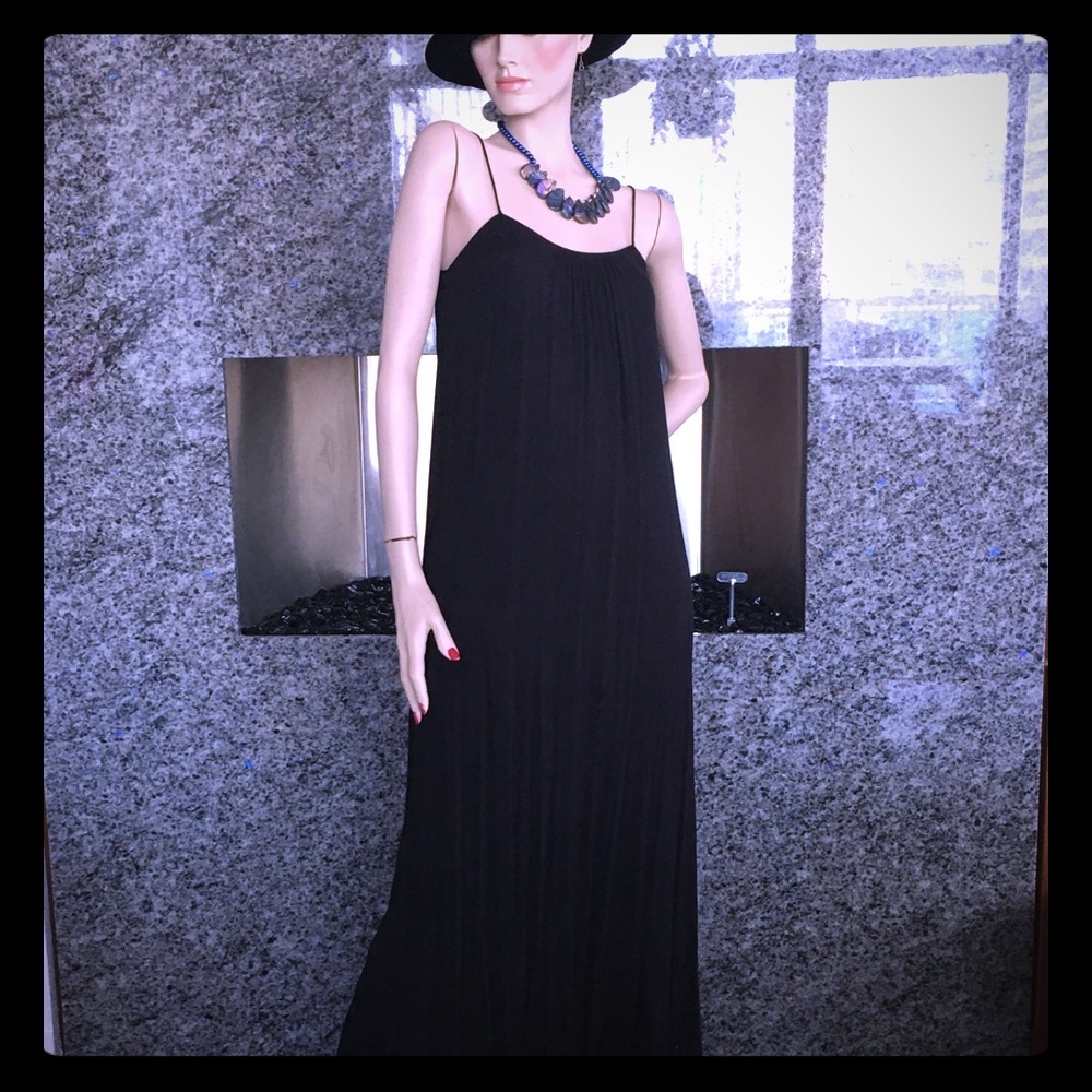 Boho Me black maxi dress mini pleats NWT
